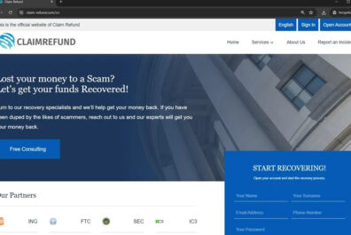claim-refund scam website - recovery scam site screenshot